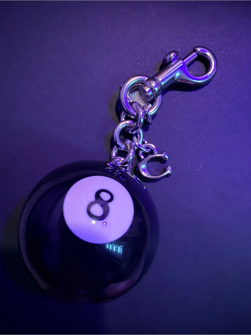 Coach Black and White Eight Ball Key Charm with Silver Hardware - Picture 2 of 3